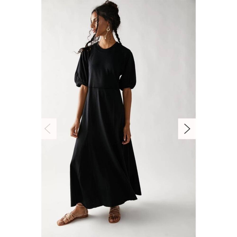 FREE PEOPLE BEACH Brentwood Maxi Puffed Sleeves Black Dress Size XS